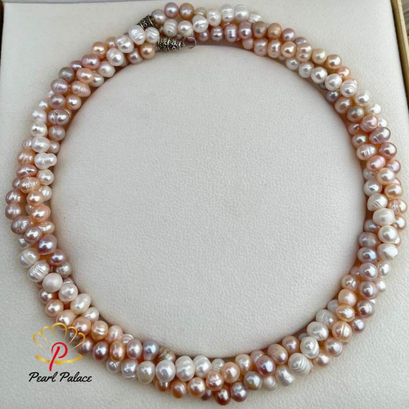 Pastel Harmony_ 3 Layer Baroque Pearl Twist Necklace — 2