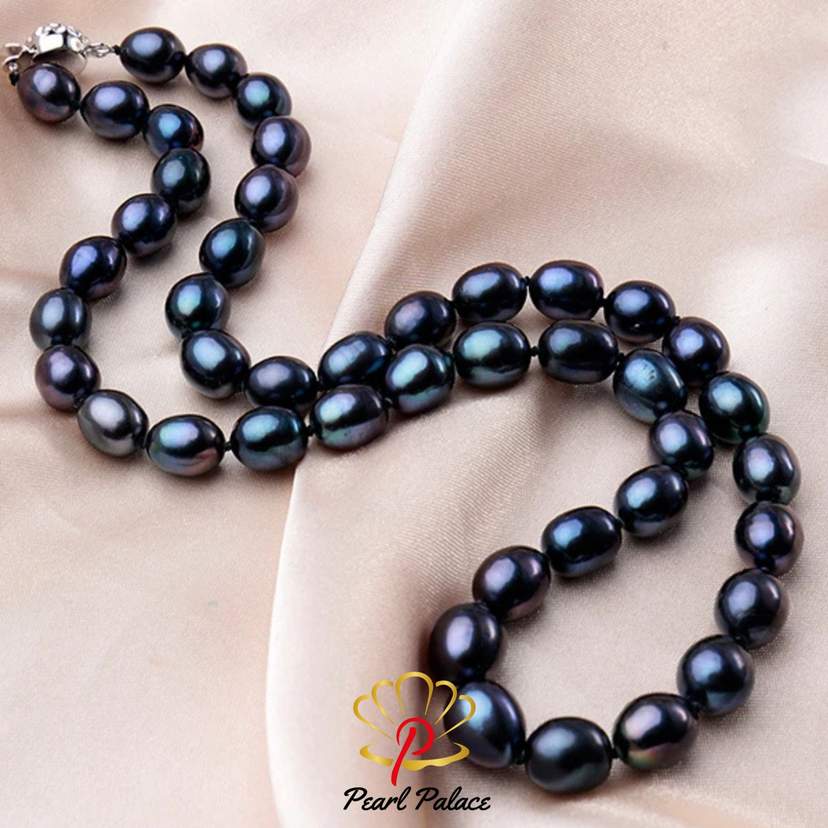 8-9 mm Natural Freshwater Black Pearl Jewelry Necklace 925 Sterling Silver Flower Buckle Fine Jewelry For Women — 2
