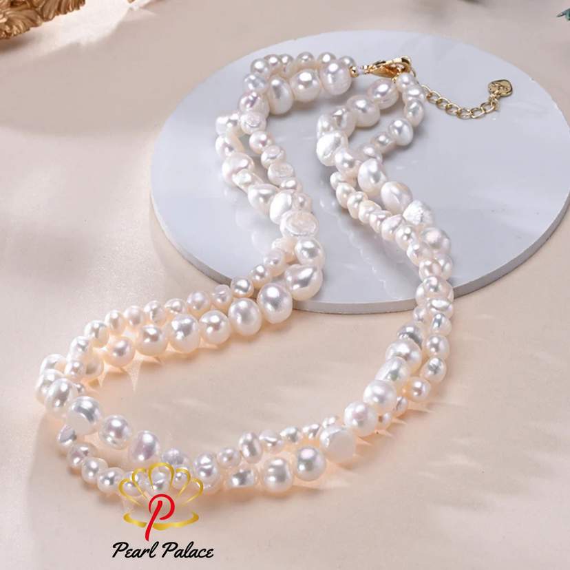 Baroque Freshwater 5-6mm 8-9mm White Pearl Double Necklace 925 Sterling Silver Trendy Jewelry Gift for Women — 2