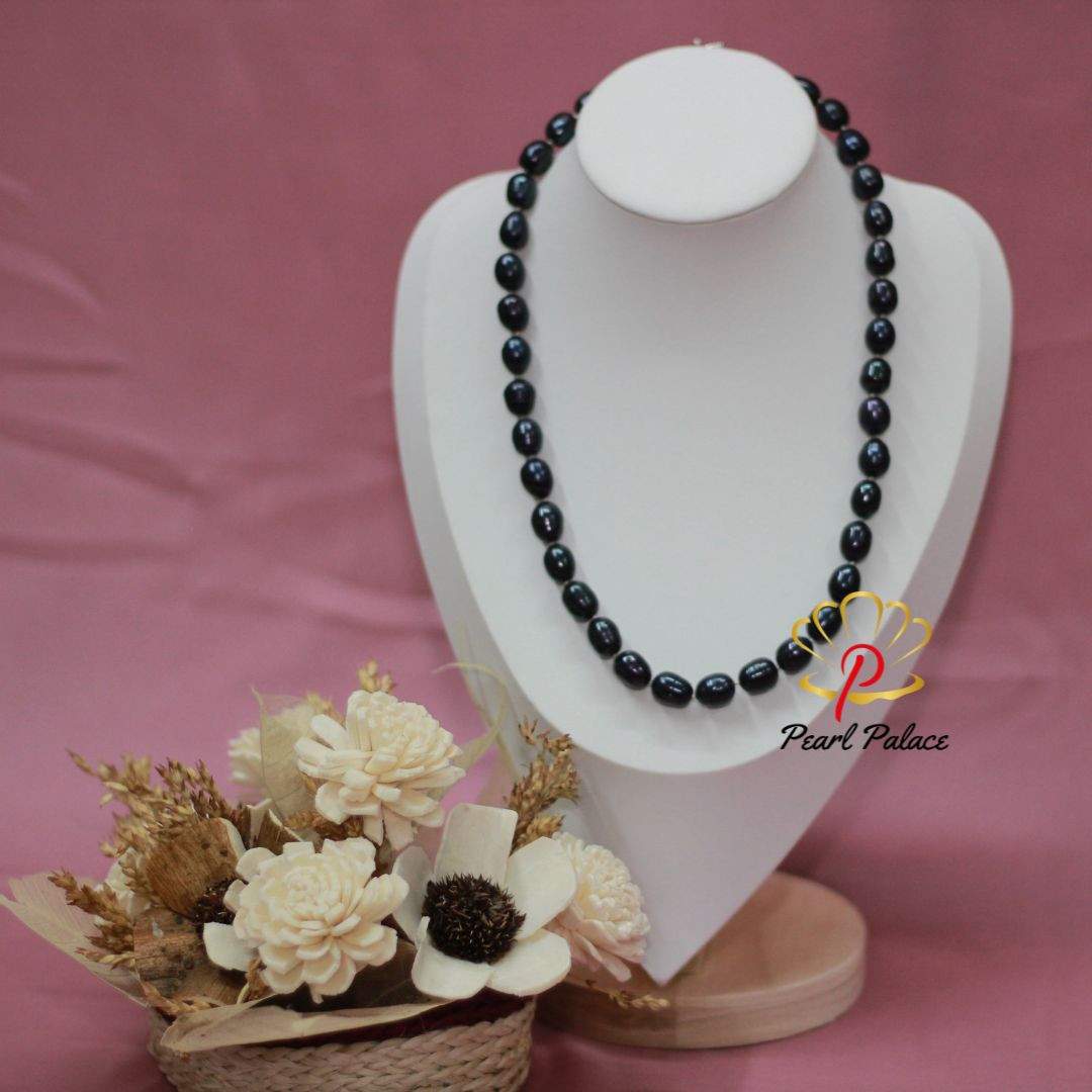 Black Rice Pearl Necklace (9-10mm)