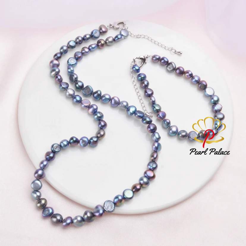 Natural Baroque pearl Jewelry Sets 7-8mm Real Freshwater pearl Vintage Necklace Bracelet for women — 2