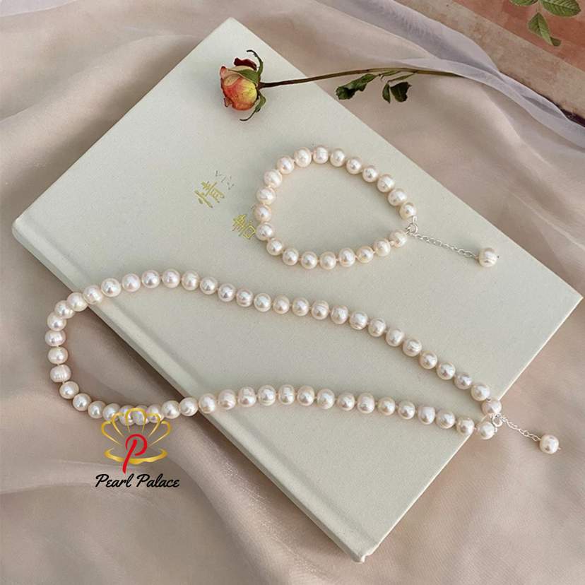 Natural Freshwater Pearl Jewelry Set 925 Sterling Silver Necklace Bracelet for Women — 2