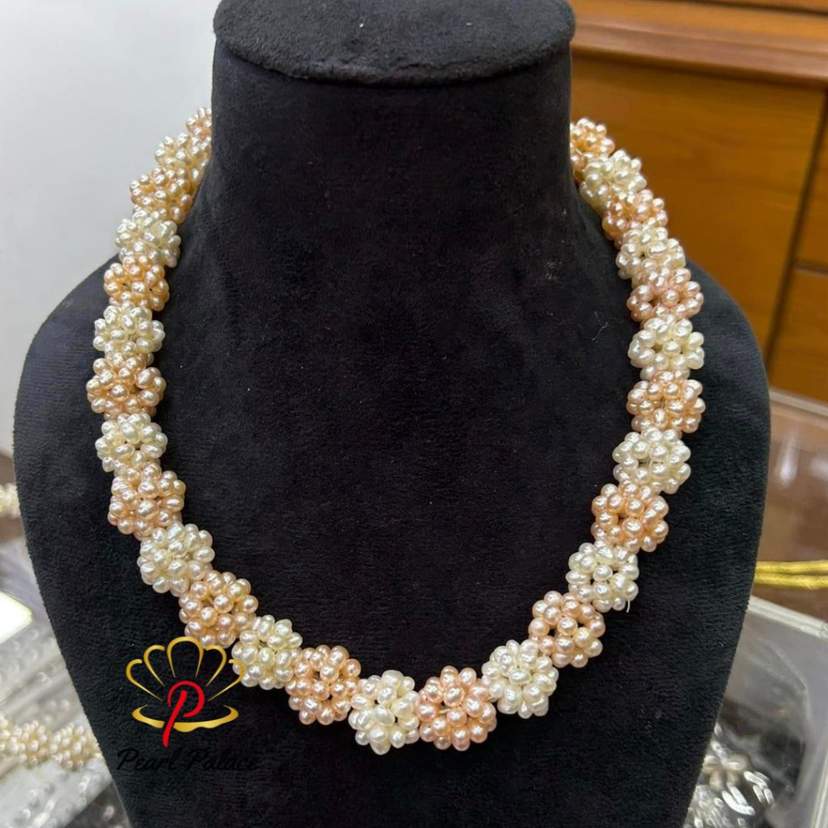 Natural Pink White Small Pearl Flower Collar Romantic Fashion Choker Necklace For Women Party Statement Jewelry — 2