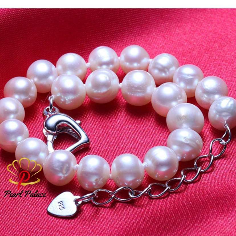 Real Natural Near Round Pearl Jewelry Bracelet,925 Sterling Silver Love Buckle — 2