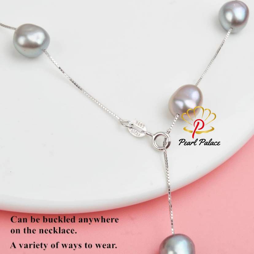 Real Pure 925 Sterling Silver Chain Pendant Necklace For Women 8-9mm White Gray Natural Freshwater Baroque Pearl Jewelry — 2