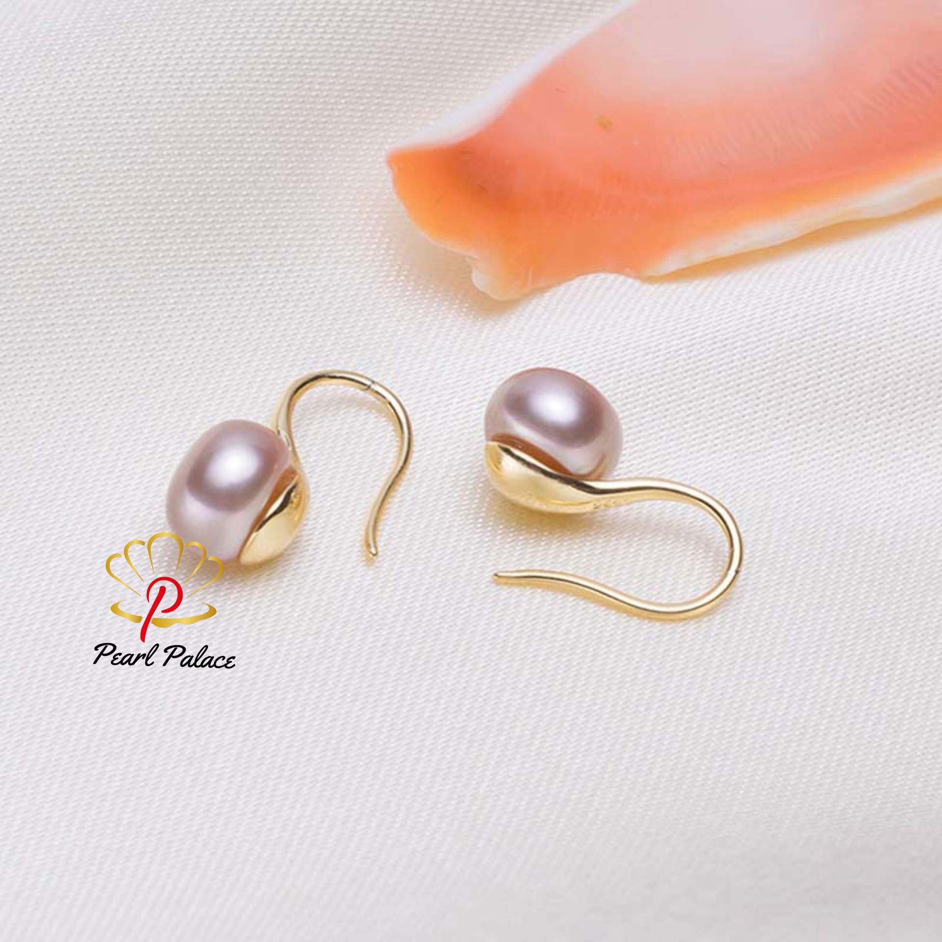 purple 9-10mm Large natural freshwater pearl earrings for women, 925 silver jewelry.
