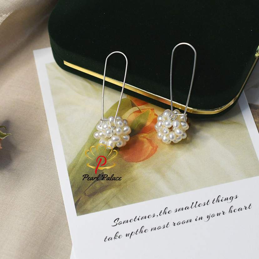 925 Sterling Silver Drop Earrings for Women Natural Freshwater Pearl Vintage Fashion Ball Jewelry — 2