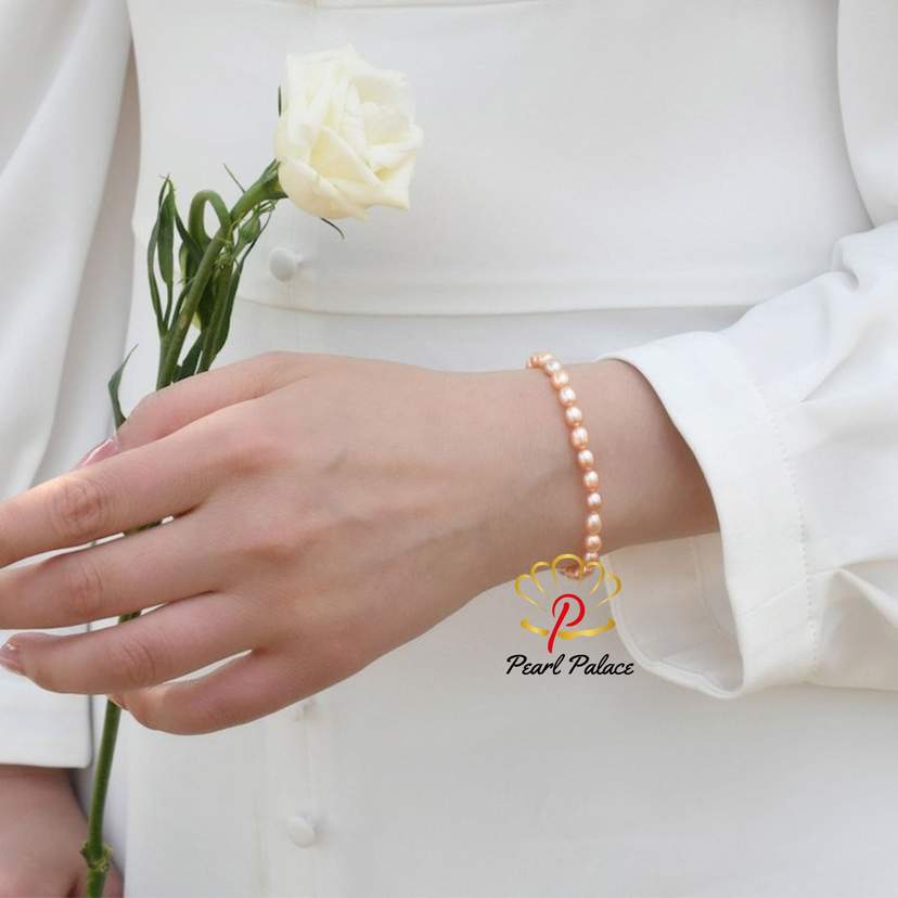 pink Elastic Freshwater Pearl Bracelet — 2