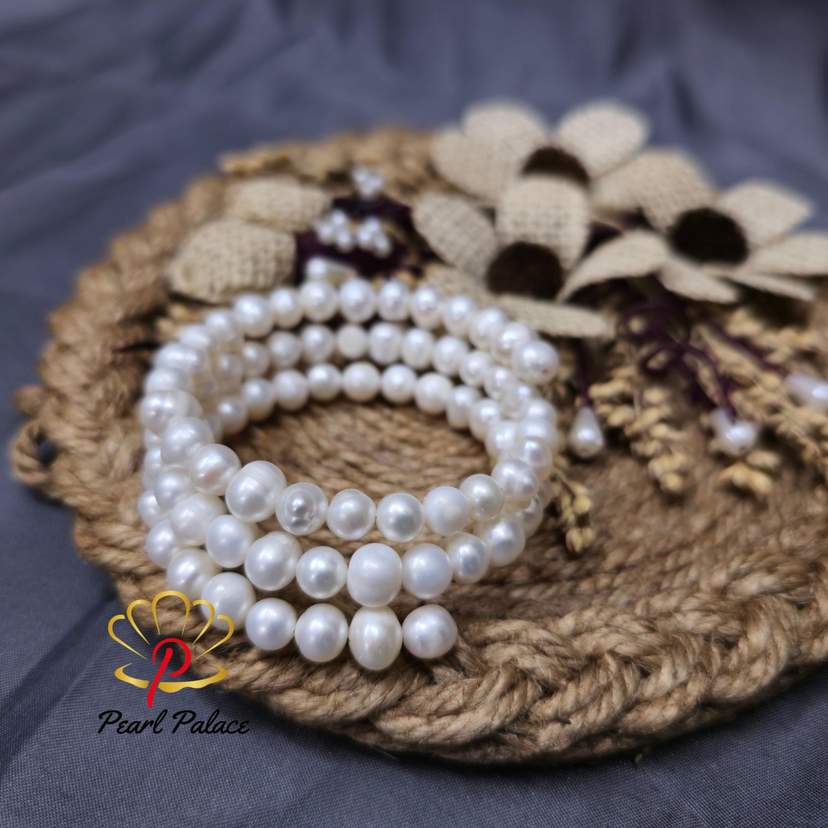 Freshwater pearl spiral bracelet white color,3 layer — 2